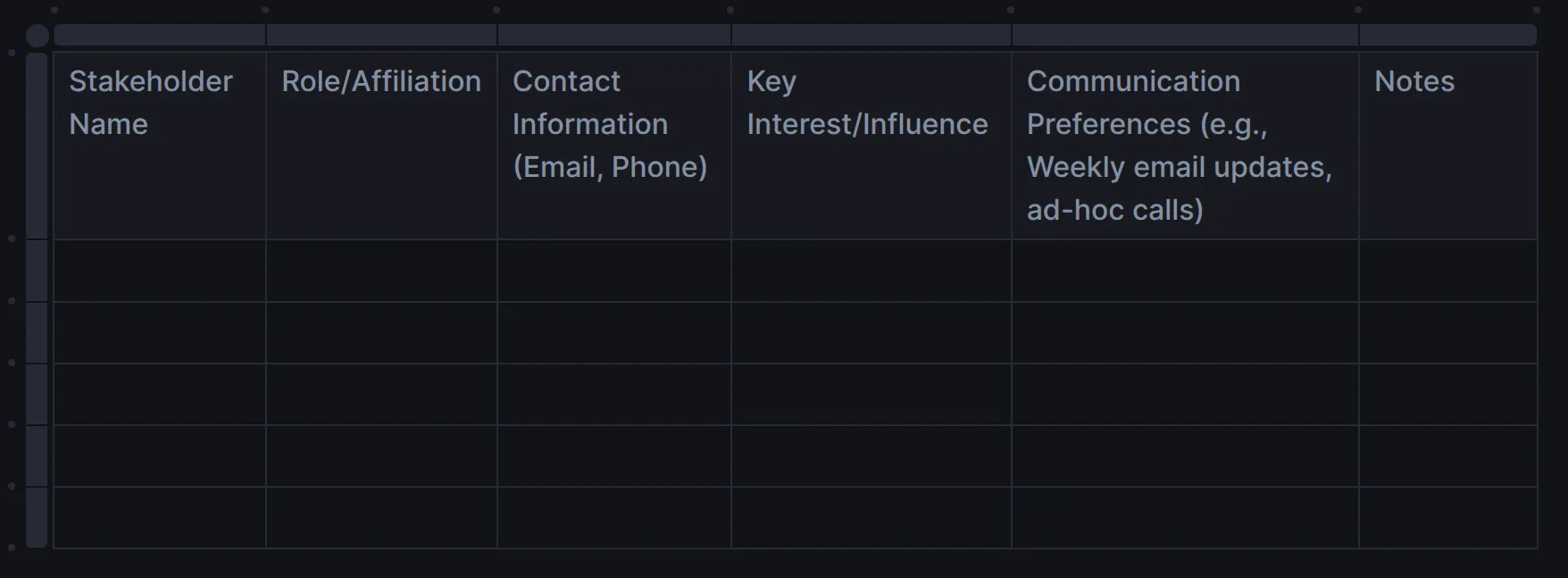 Stakeholder Contact List Template
